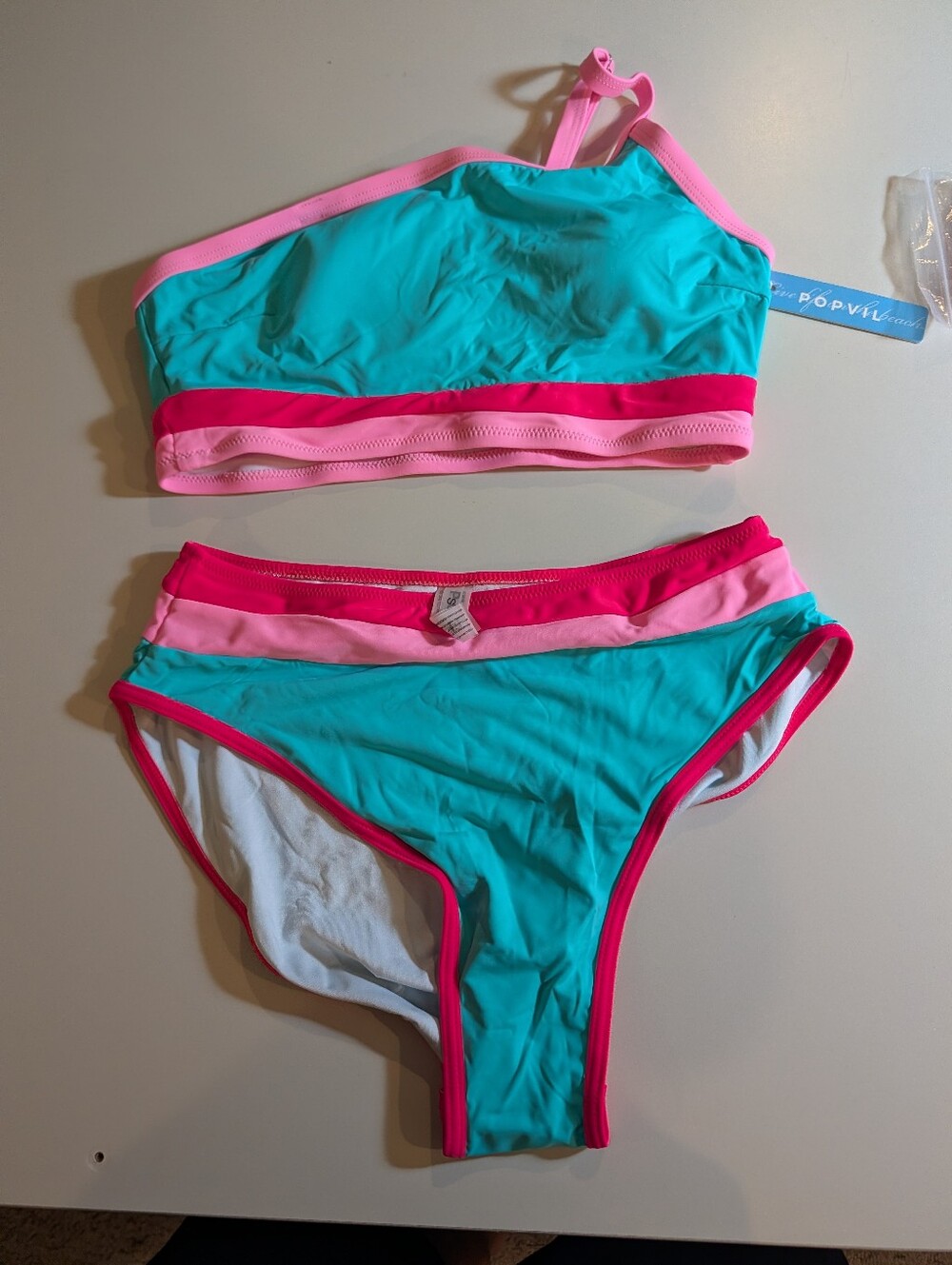 Popvil Junior Small Teal and Pink Two-Piece Swim Set NWT